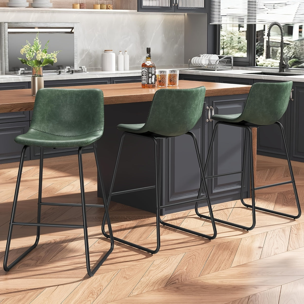 Bar Stool shown in the 3Pcs-Green option