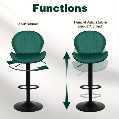 2-Piece Set Velvet Bar Stool with Adjustable Height and Footrest for Kitchen detail image