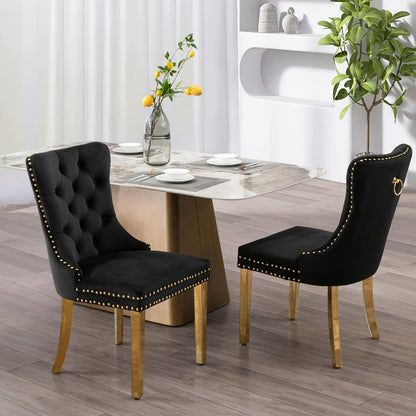 2-Piece Set Velvet Upholstered Dining Chairs with Solid Wood Construction for Kitchen detail image