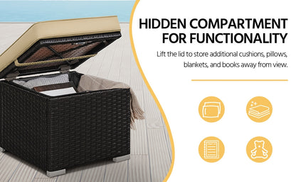2-Piece Set Wicker Outdoor Ottoman with Hidden Storage and Removable Cushions detail image - detail view 15