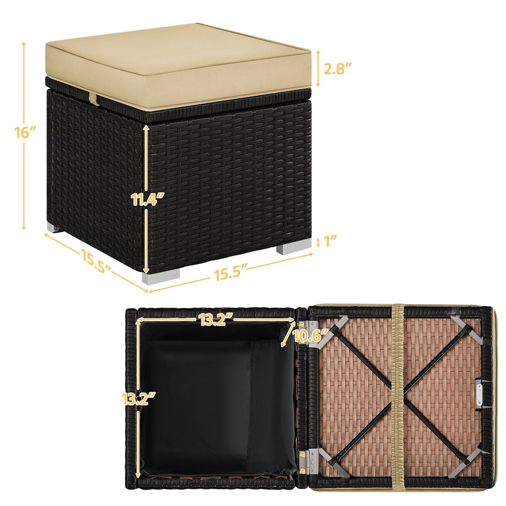 2-Piece Set Wicker Outdoor Ottoman with Hidden Storage and Removable Cushions detail image - detail view 7