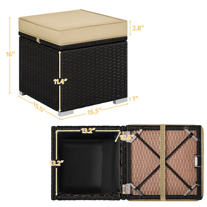 2-Piece Set Wicker Outdoor Ottoman with Hidden Storage and Removable Cushions detail image - detail view 7
