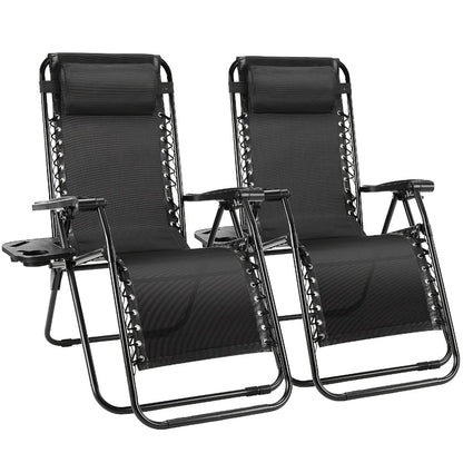 2-Piece Set Zero-Gravity Outdoor Lounge Chair with Cup Holder detail image - detail view 3