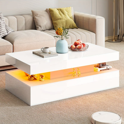 2-Tier Coffee Table with LED Lighting, Living Room Coffee Table detail image - detail view 4