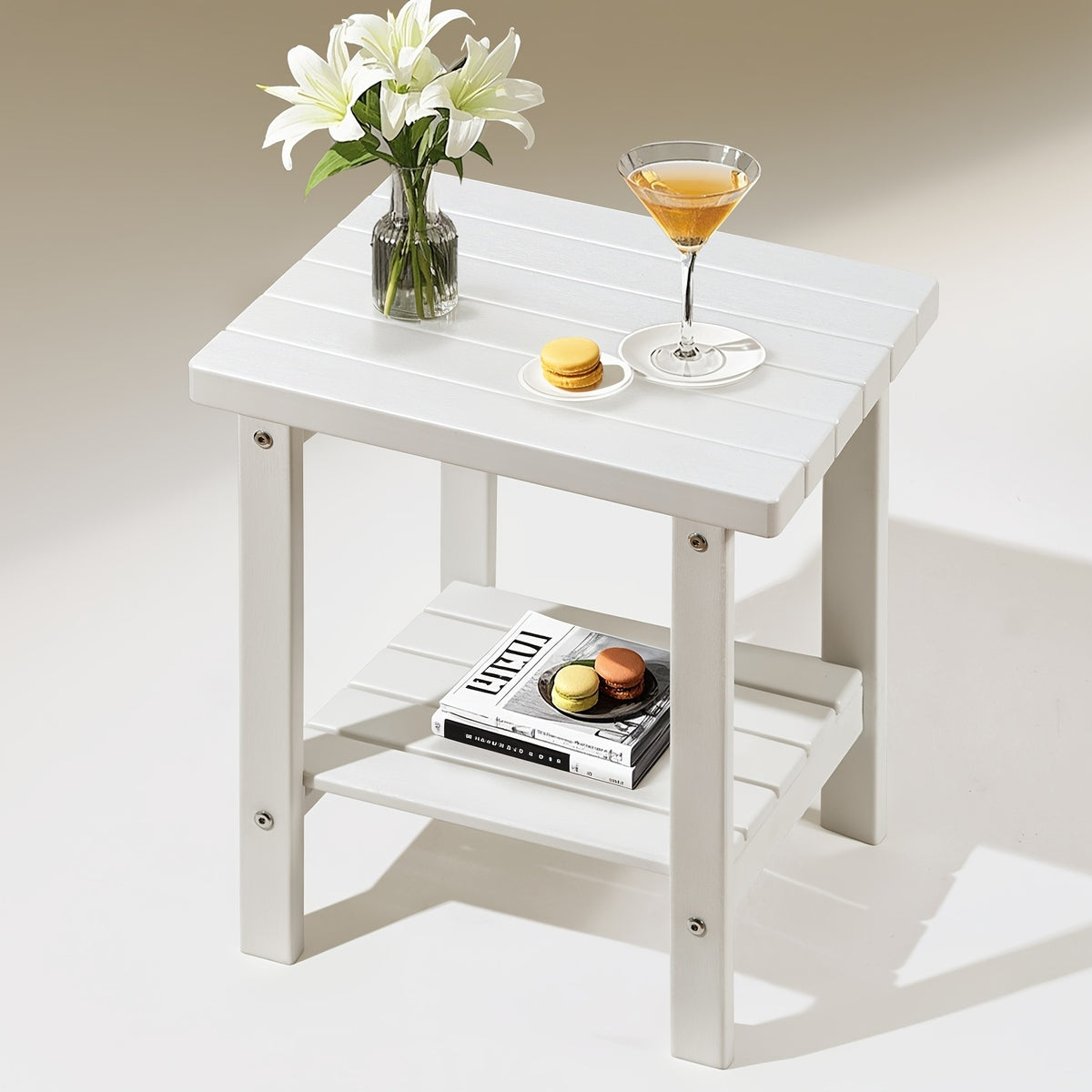 Outdoor Side Table shown in the White option
