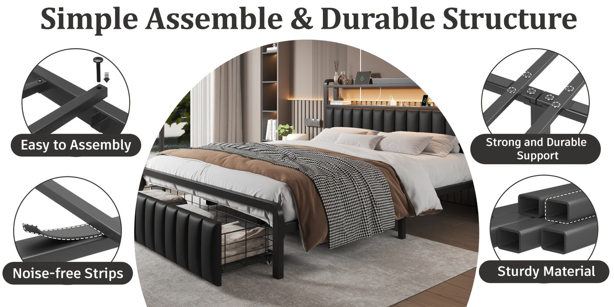 2-Tier Metal Bed Frame, Mattress Support Frame for Bedroom Comfort and Support detail image - detail view 17