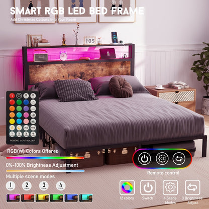 2-Tier Metal Bed Frame with LED Lighting and No Box Spring Needed detail image - detail view 4