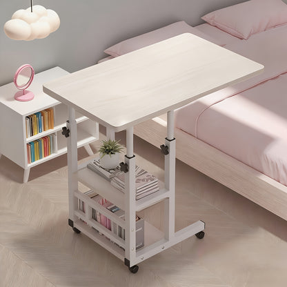 Bedside Table shown in the 3-tier natural wood color with 4 wheels option