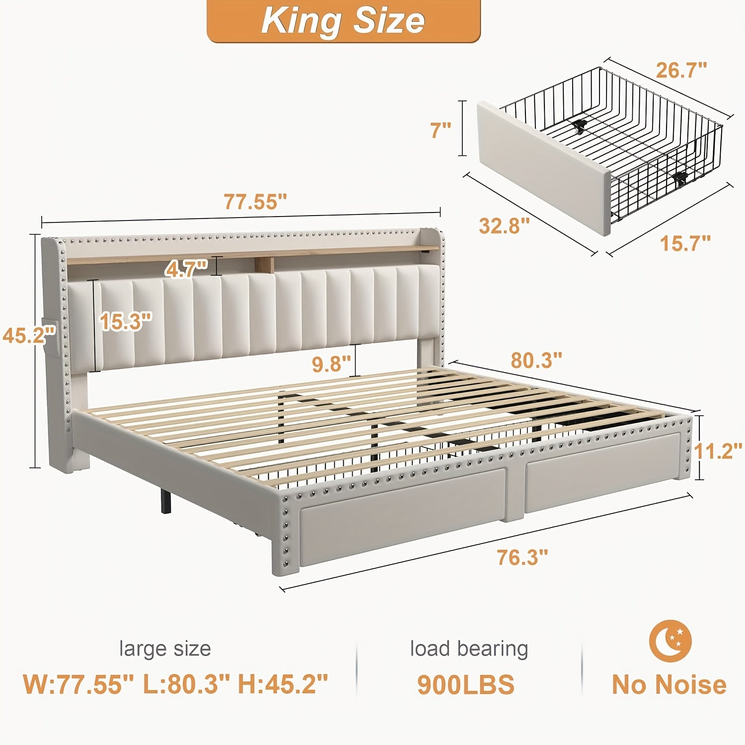 Bed Frame shown in the Beige, King option