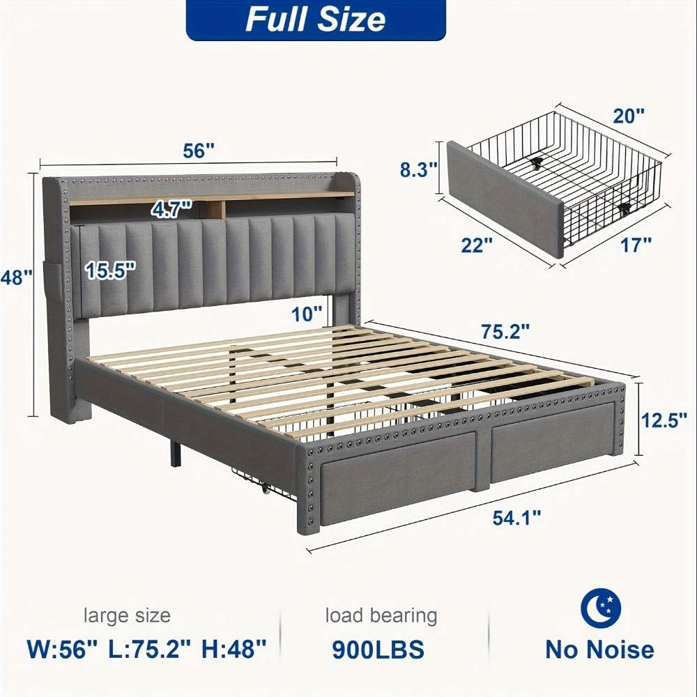 2-Tier Upholstered Bed Frame with Storage Drawers and No Box Spring Needed detail image - detail view 12