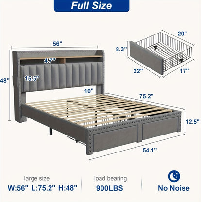 2-Tier Upholstered Bed Frame with Storage Drawers and No Box Spring Needed detail image - detail view 12