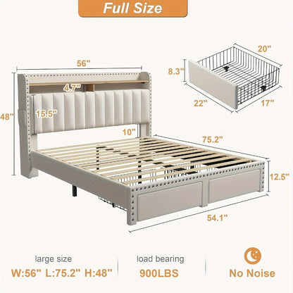 2-Tier Upholstered Bed Frame with Storage Drawers and No Box Spring Needed detail image - detail view 7