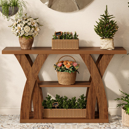 Console Table, 55 Inch Rustic X-Shaped Legs 2-Tier Shelf - Wooden Sofa Table for Living shown in the main product view