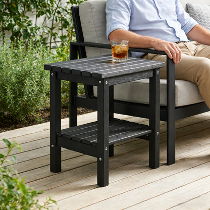 2-Tier Wood Outdoor Side Table, Outdoor Accent Table for Patio detail image - detail view 13