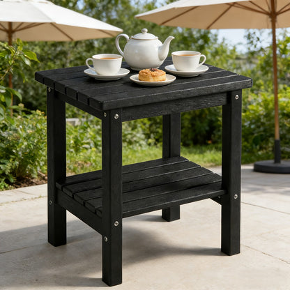 2-Tier Wood Outdoor Side Table, Outdoor Accent Table for Patio detail image - detail view 6