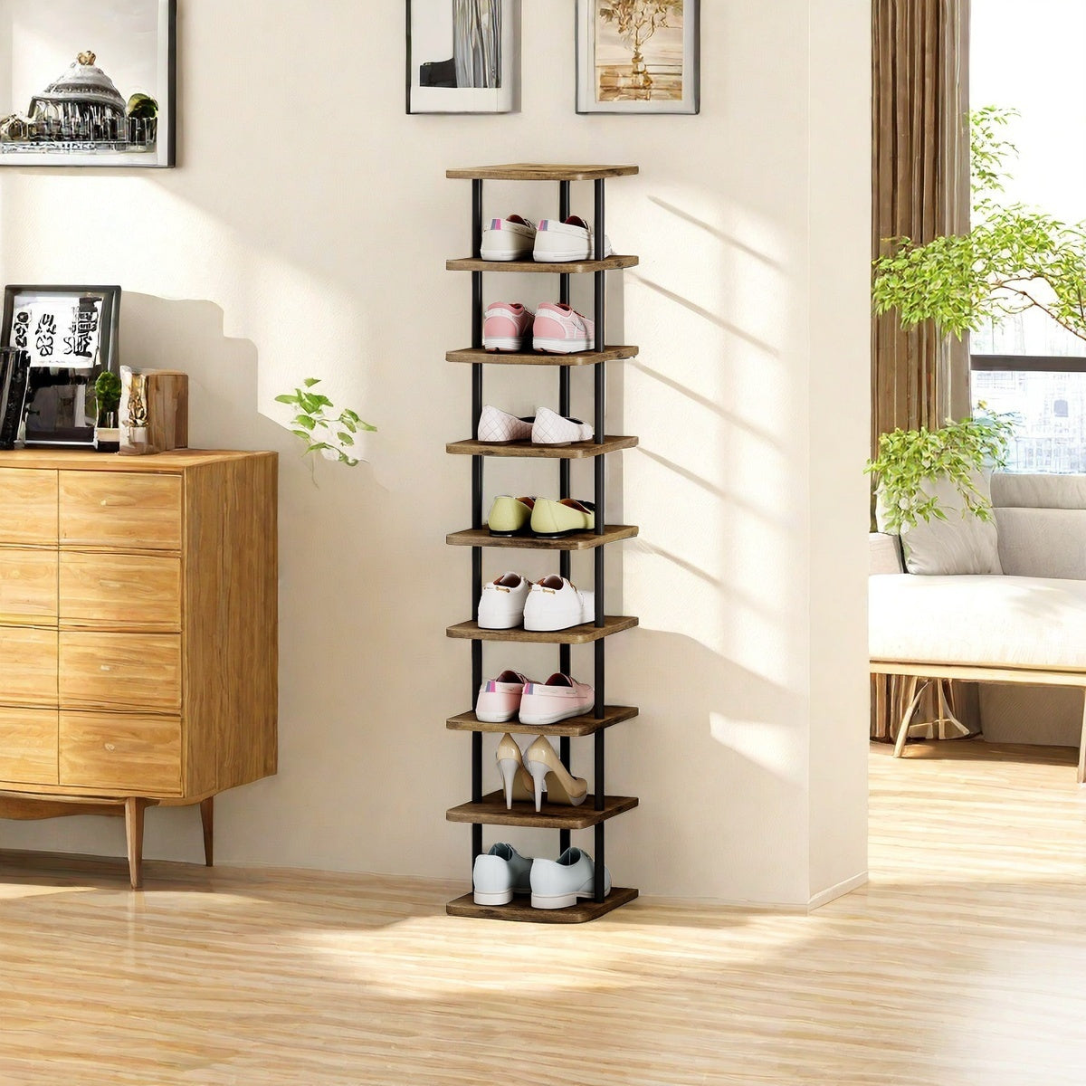 Shoe Rack 9 Tier Vertical Storage Organizer - Narrow Metal Slim Shelf - Modern Free Standing Shoe Tower - Saving Space for Closet Entryway Bedroom - For Home Organization - Perfect Gift for Housewarming