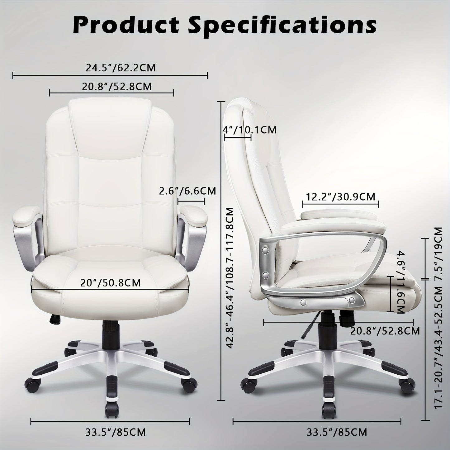 Executive Chair for Home Office, Designed for Larger Individuals Up to 400 Pounds, Featuring a High Back, Cushioned Armrests, And Adjustable Height in Ergonomic PU Leather