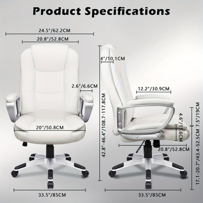 Executive Chair for Home Office, Designed for Larger Individuals Up to 400 Pounds, Featuring a High Back, Cushioned Armrests, And Adjustable Height in Ergonomic PU Leather