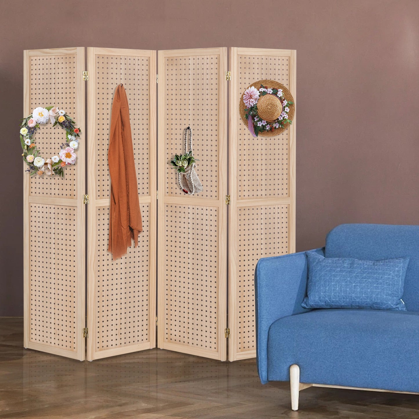 VINGLI Freestanding Pegboard with Support Feet, 5 FT Wood Room Divider Display Board Organizer, Folding Privacy Screen Partition Space Separator for Craft Shows Events Retail