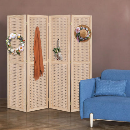 VINGLI Freestanding Pegboard with Support Feet, 5 FT Wood Room Divider Display Board Organizer, Folding Privacy Screen Partition Space Separator for Craft Shows Events Retail