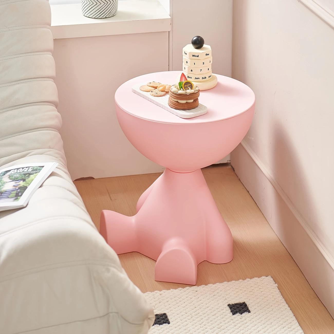 A Modern Bear-Shaped Plastic Nightstand for Lamp And Coffee Cup Holder - a Stylish White Storage Box for Bedrooms And Living Rooms, Easy to Assemble, Compact Design for Small Spaces, Bedroom Storage Box | Playful Furniture | Plastic Structure, Bedroom Dec