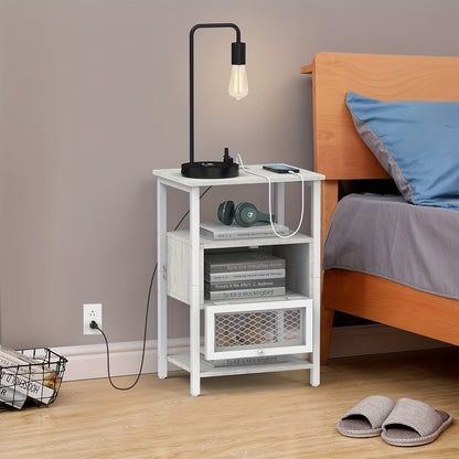 [Nightstands With Charging] A Pair of Nightstands Featuring a Charging Station, Ideal for Bedrooms Or Living Rooms. These Modern Side Tables Come with Storage Drawers And Include USB Ports And Outlets, Perfect for Small Farmhouse Spaces