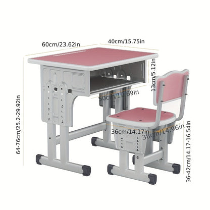 1 Set Classic Adjustable Height Youngsters Desk And Chair, Ergonomic Metal Study Table with Utility Drawer, Floor Mounted School Furniture for Youngsters Aged 3-18 Years, Ideal Christmas Gift