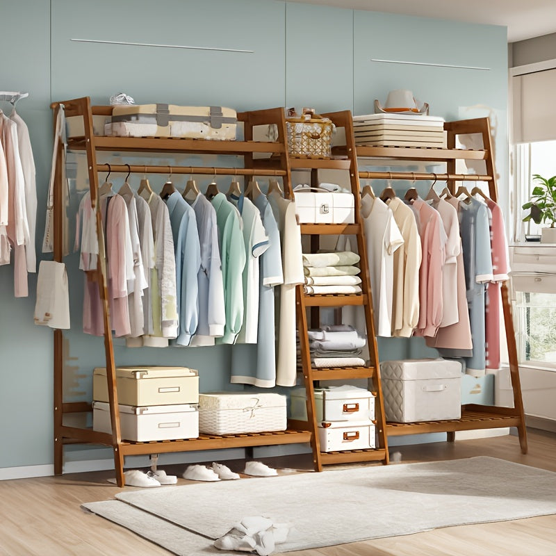 A multi capacity storage rack with brown and brown options, equipped with 5 side storage racks. A hat rack with shelves and bags is suitable for home storage, and a side hat hook is suitable for bedroom and hat room storage Specifications: with bag or wit