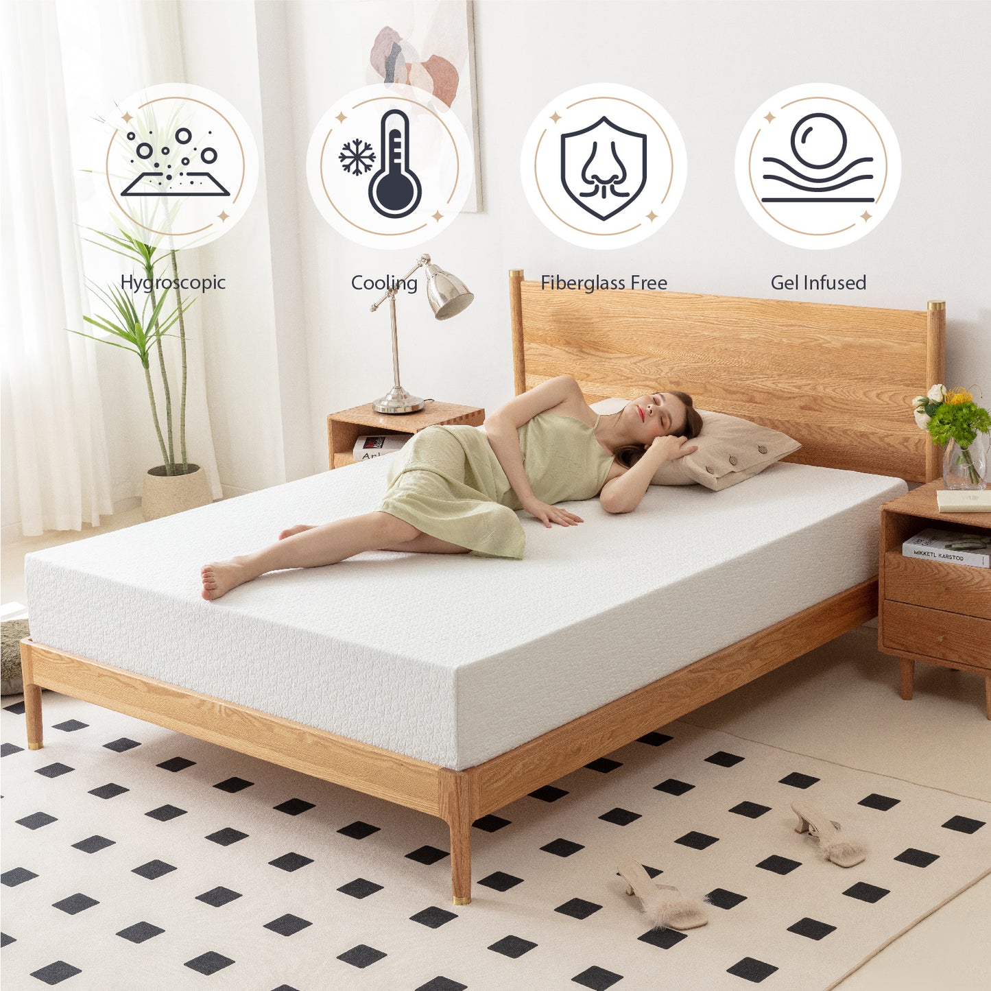 Dyonery 6/8/10 Inch Memory Foam Mattress,Medium Firm Mattress in a Box, Gel Green Tea Mattress, Twin Full Twin XL Queen King
