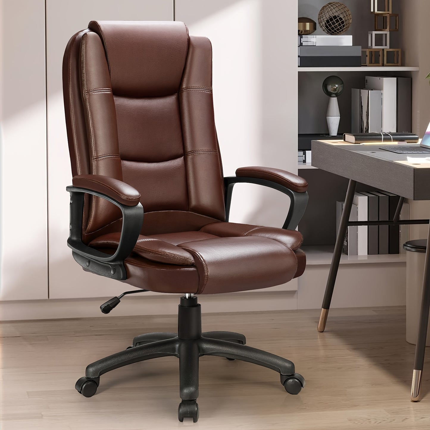 Executive Chair for Home Office, Designed for Larger Individuals Up to 400 Pounds, Featuring a High Back, Cushioned Armrests, And Adjustable Height in Ergonomic PU Leather