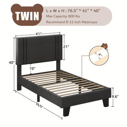 21-Inch Solid Wood Bed Frame with Tufted Back and No Box Spring Needed for Bedroom detail image - detail view 3