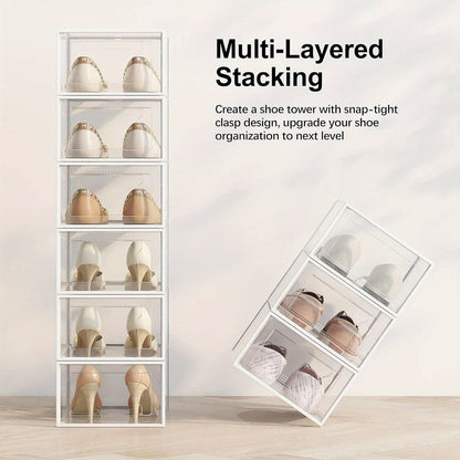 Clear Stackable Shoe Storage Boxes with Flip Top Lid, Foldable Plastic Shoe Organizer for Closet, Sneaker Container Bins – 6/10/12/24 Pack, Black or White