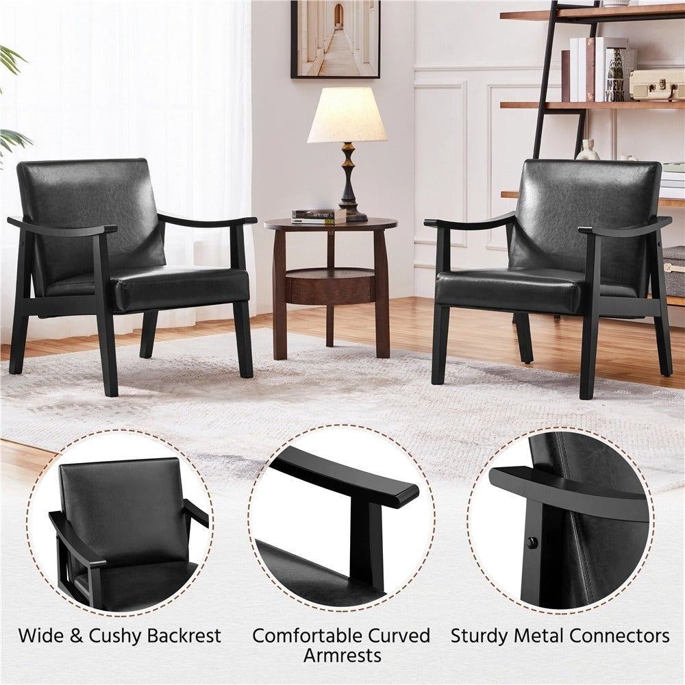 Costoffs Modern Armchair with Solid Wood Legs, Upholstered Accent Chair for Bedroom/Living Room/Guestroom, Available in Faux Leather or Boucle Fabric