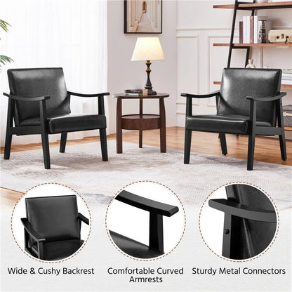 Costoffs Modern Armchair with Solid Wood Legs, Upholstered Accent Chair for Bedroom/Living Room/Guestroom, Available in Faux Leather or Boucle Fabric