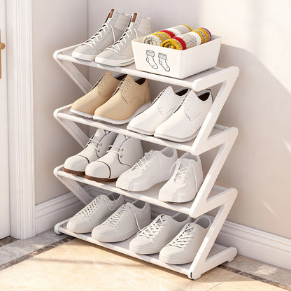 Stackable Shoe Rack 4 Tier Z-Shaped Organizer with Independent Storage Boxes, Fabric Entryway Shelf for Living Room Bedroom Closet, Black White Pink