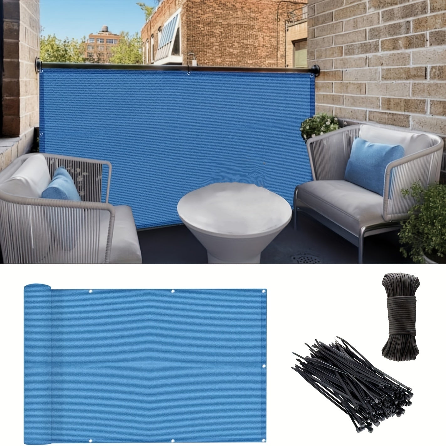 3*16ft, Balcony Privacy Screen Fence Cover Net, Fencing Mesh Shade Net, Windproof Sun Shade, Outdoor Protection Fencing Net, Balcony Mesh Net for Patio, Fence, Backyard, Porch(Black Brown Green Gray Sand White Blue)