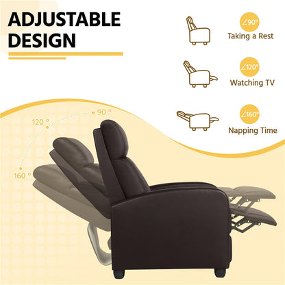 Costoffs PU Leather Recliner Chair, Modern Adjustable Single Reclining Sofa with Pocket Springs, Comfortable Upholstered Leather Armchair for Living Room, Bedroom, and Home Theater