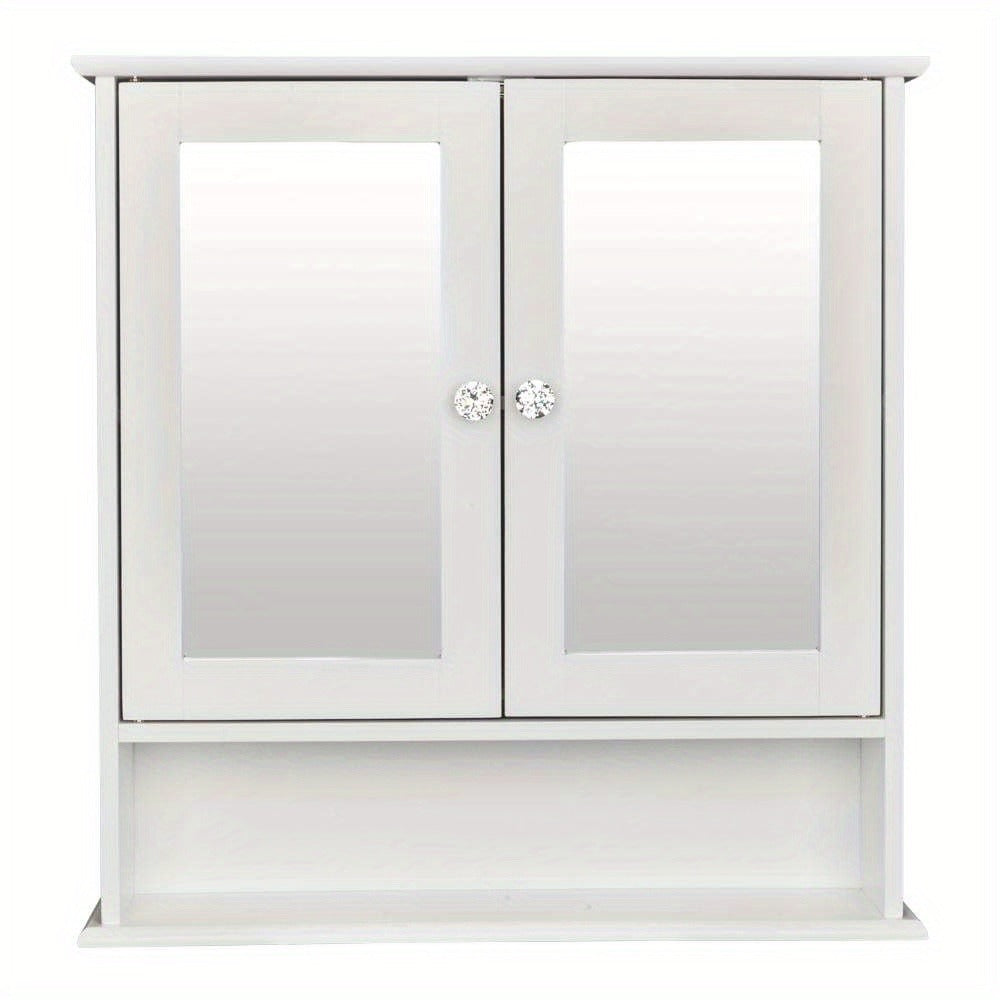 Wall Mounted Bathroom Cabinet with 2 Mirror Doors & Adjustable Shelves White Metal, Space-Saving Medicine Organizer for Bathroom Kitchen Laundry Room 22x22.8 Inch