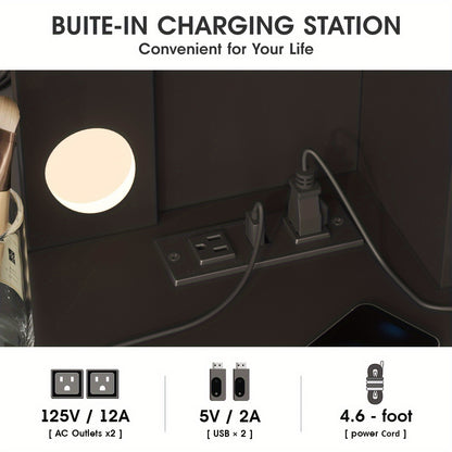 [LED Vanity Desk] Vanity Desk With LED Lighted Mirror & 10+ Strip, 6-Drawer Makeup Dressing Table With Stool Suitable For Bedroom,, Plug-And-Play Assembly, Modern For Room, Dorm, Beauty Salon