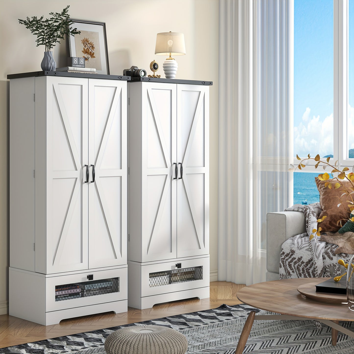 55'' Pantry Cabinet, Kitchen Pantry Storage Cabinet With Adjustable Shelves And Drawer, Wooden Kitchen Storage Cabinet, Buffet Cupboards Cabinet For Kitchen, Living Room, Bathroom, Dining Room