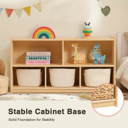 Large Wood Storage Organizer, 2-Shelf Wood Bookshelf, 5-Section Kids Bookshelf, Wooden Storage Cabinet for Classroom, Kids Bookcases And Toddler Shelf for Kids Room, Playroom, Nursery