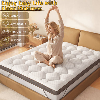 Upgraded Luxury Mattress Topper, Deep Pocket And Lace-Up Style Quilted Mattress Cover, Machine Washable Bed, Soft Cooling Mattress Protector, Pet Friendly Non-Slip Breathable Bedding, Fit Mattress Bedroom, Apartment, Guest Room, School Dormitory
