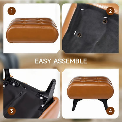 Faux Leather Ottoman Footstool, Small Square Accent Stool with Wooden Frame & Metal Legs for Living Room Entryway Bedroom Office, Retro Modern Shoe Changing Bench – Blue Brown Black Grey Green