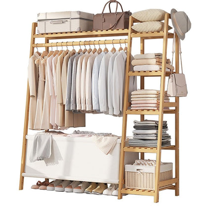 A multi capacity storage rack with brown and brown options, equipped with 5 side storage racks. A hat rack with shelves and bags is suitable for home storage, and a side hat hook is suitable for bedroom and hat room storage Specifications: with bag or wit