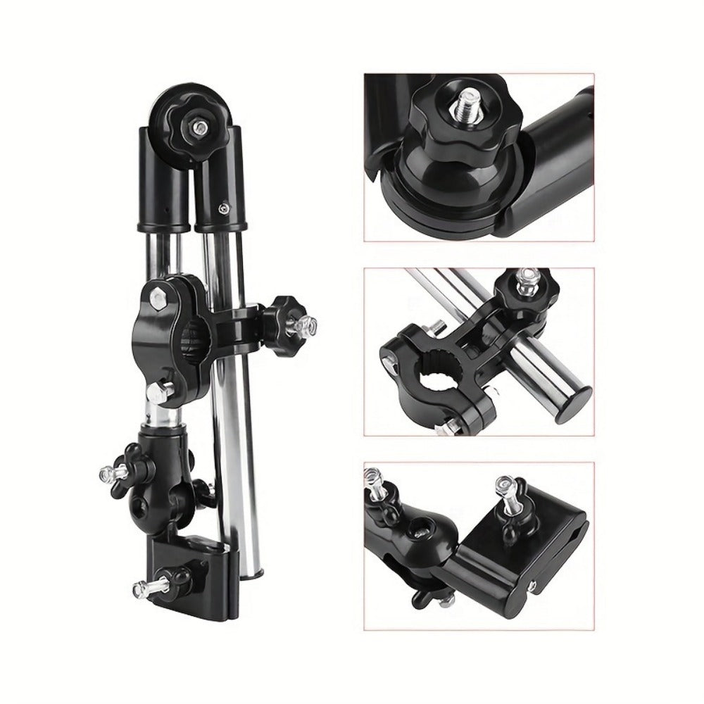 Adjustable Stainless Steel Umbrella Stand with 180° Swivel & Foldable Design – Universal Heavy Duty Metal Clamp for Wheelchair, Bicycle, Stroller & Chair, Sun & Rain Protection Outdoor Accessory