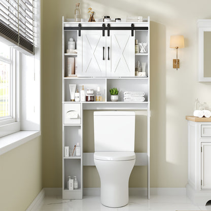 Over-The-Toilet Storage Cabinet with Toilet Paper Holder Stand - Space-Saving -Standing Bathroom Shelf, /Plywood Suitable for Bathroom, Restroom, Laundry Room, Modern with Assembly (No Wall-Mount)