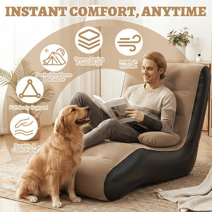 Camping Inflatable Couch with Armrest & Waterproof Flocked Surface – Portable Air Sofa Lounge Chair for Adults, Outdoor Camping, Movie Night & Indoor Use