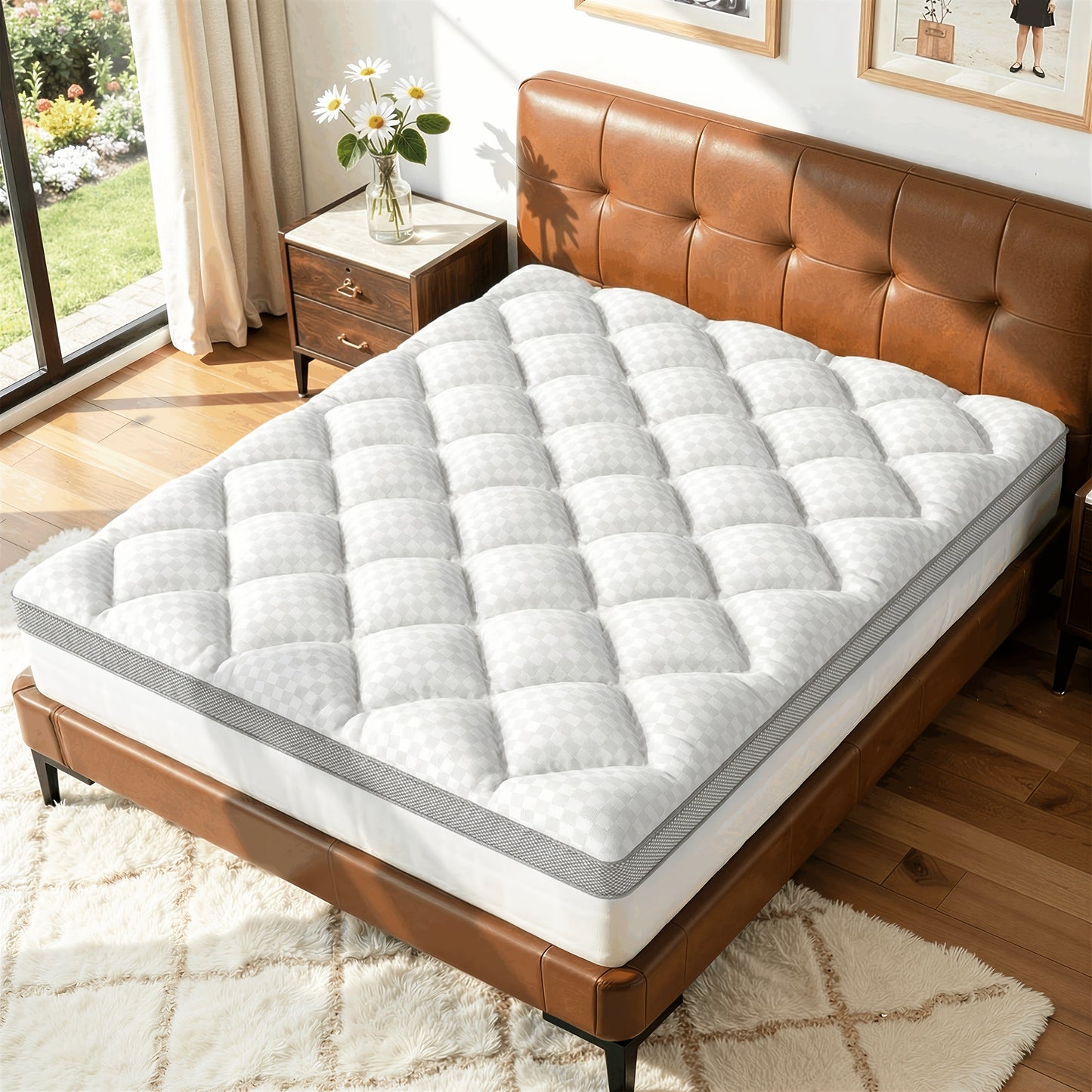 Upgraded Luxury Mattress Topper, Deep Pocket And Lace-Up Style Quilted Mattress Cover, Machine Washable Bed, Soft Cooling Mattress Protector, Pet Friendly Non-Slip Breathable Bedding, Fit Mattress Bedroom, Apartment, Guest Room, School Dormitory