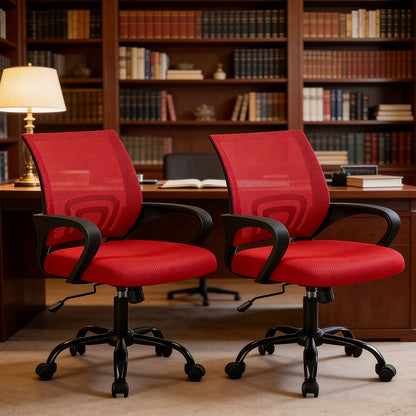 Office Chair with Lumbar Support & Rocking Mode – Height Adjustable Fixed Armrest Swivel Desk Chair for Computer, Gaming, Conference & Meeting Room, 7 Colors, Single or Pair