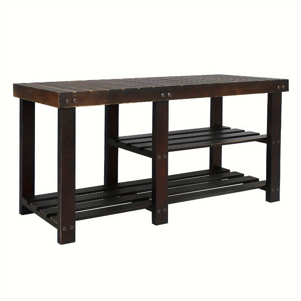 Shoe Rack Bench 3-Tier Wood with Boot Organizer & Seat, Freestanding Entryway Shoe Shelf Storage for Hallway Bedroom Balcony, 250 LB Capacity